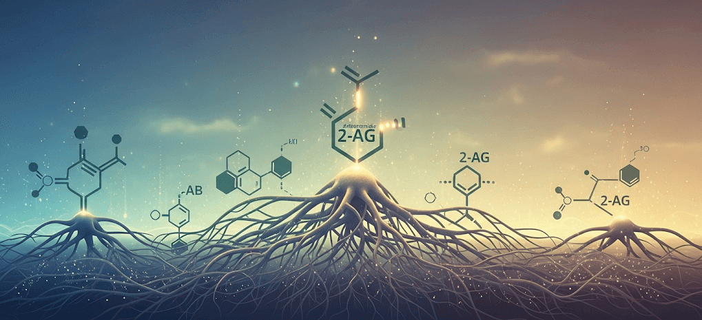 An artistic header image showing a neural network, representing the body's Endocannabinoid System and how CBD works to maintain balance.