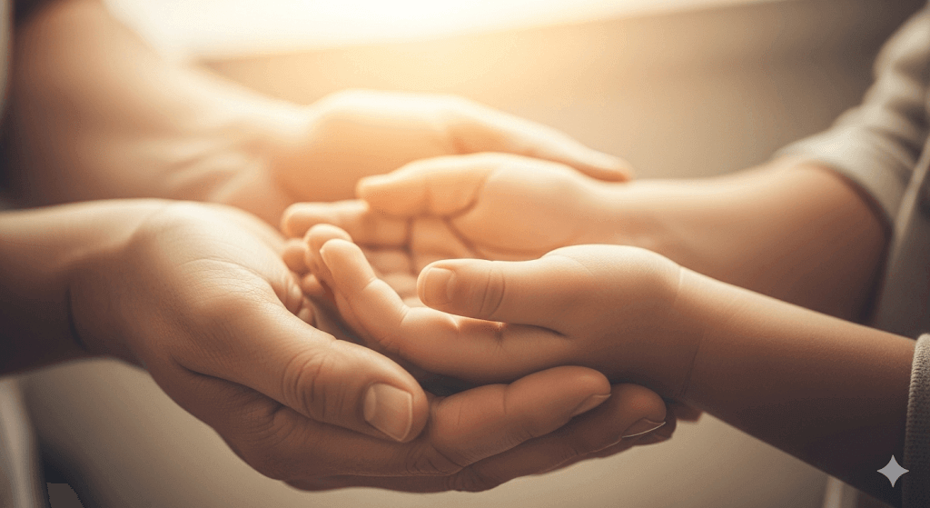 A parent's hands gently holding a child's, symbolizing the hope that CBD for epilepsy has brought to families facing seizure disorders.