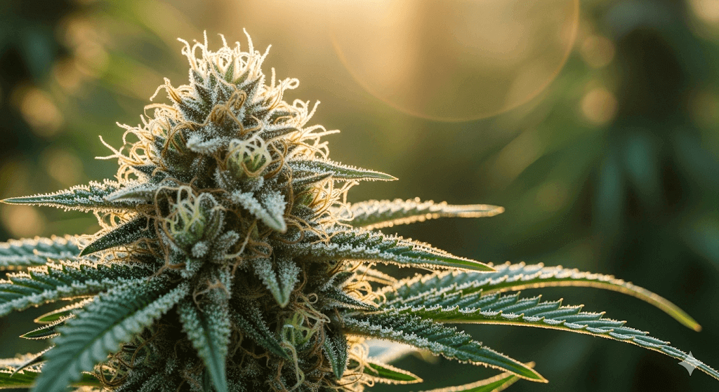A close-up of a potent, trichome-covered hemp flower, representing the high-quality, full-spectrum Whole Flower CBD from The CBD Expert.